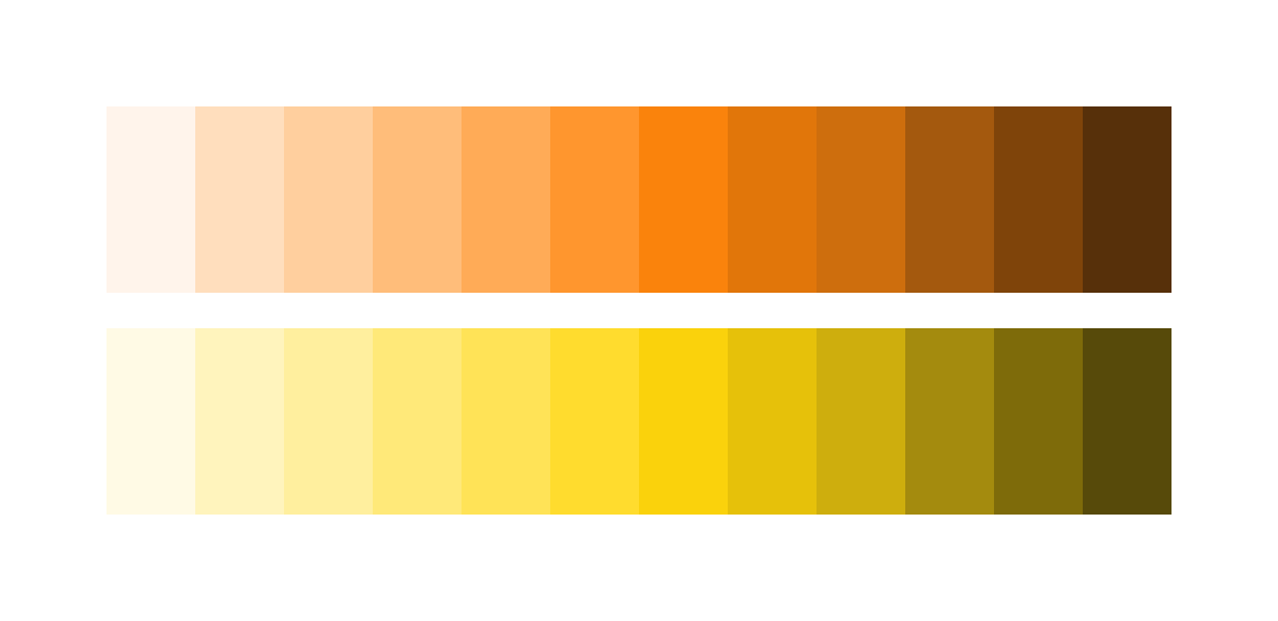 New orange and yellow swatches with vibrant tones